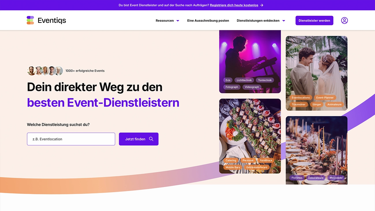 Webdesign für ein Event Dienstleister Portal