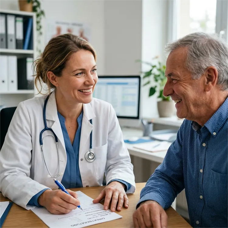 Ärztin behandelt einen Patienten