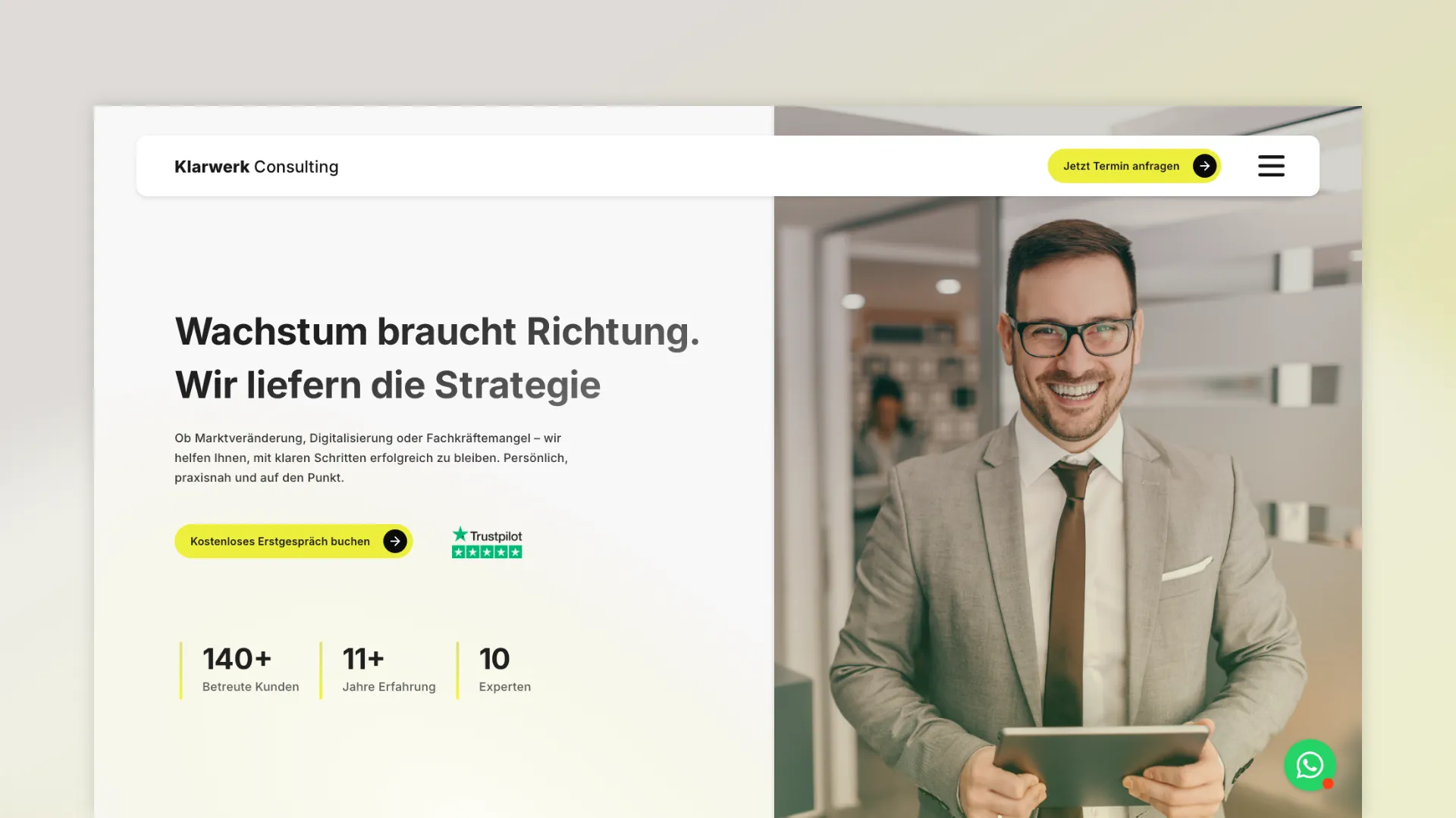 Klarwerk Consulting Webdesign - Referenz Screen der Startseite
