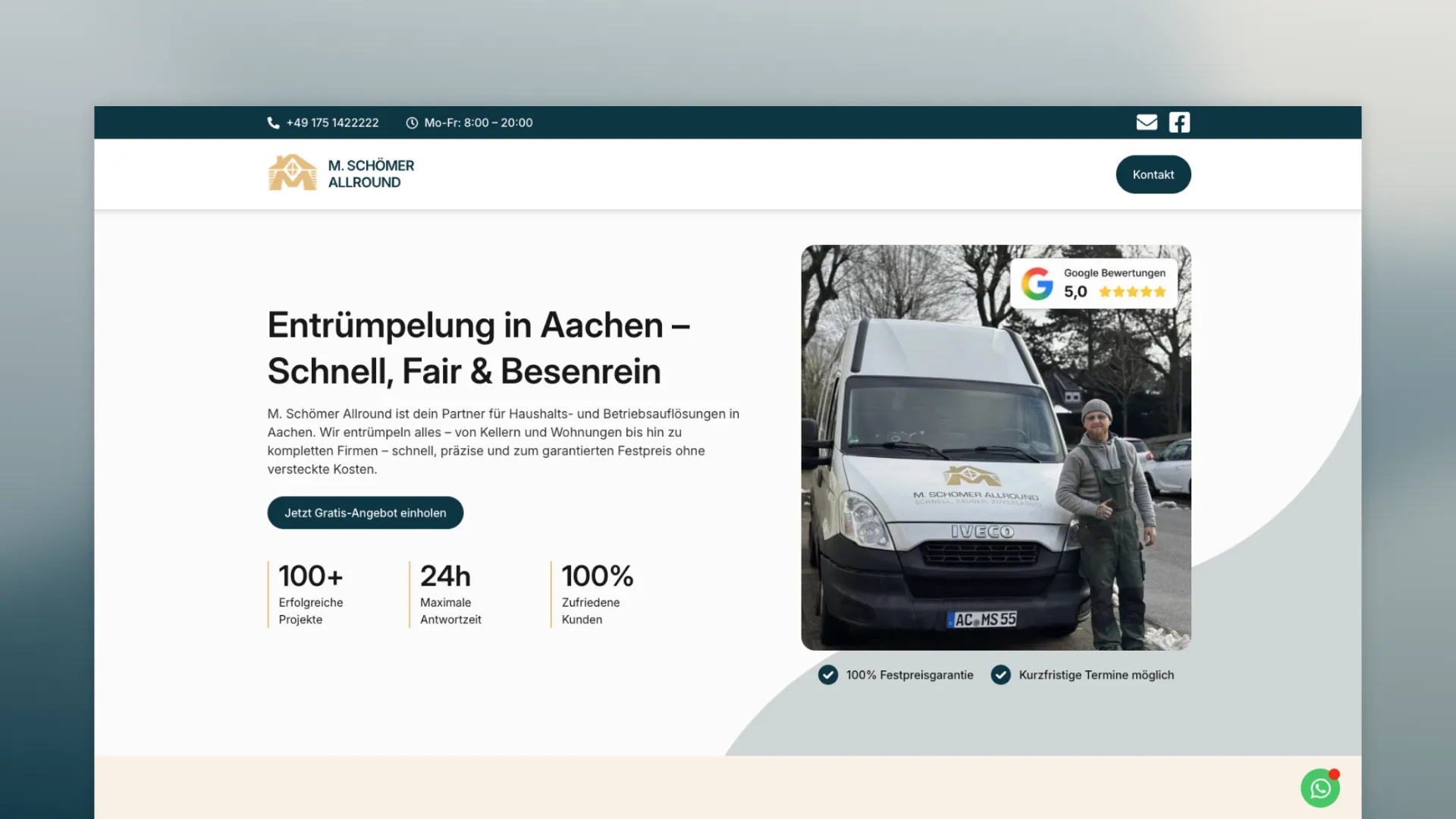 Webdesign der Startseite vom Handwerksbetrieb