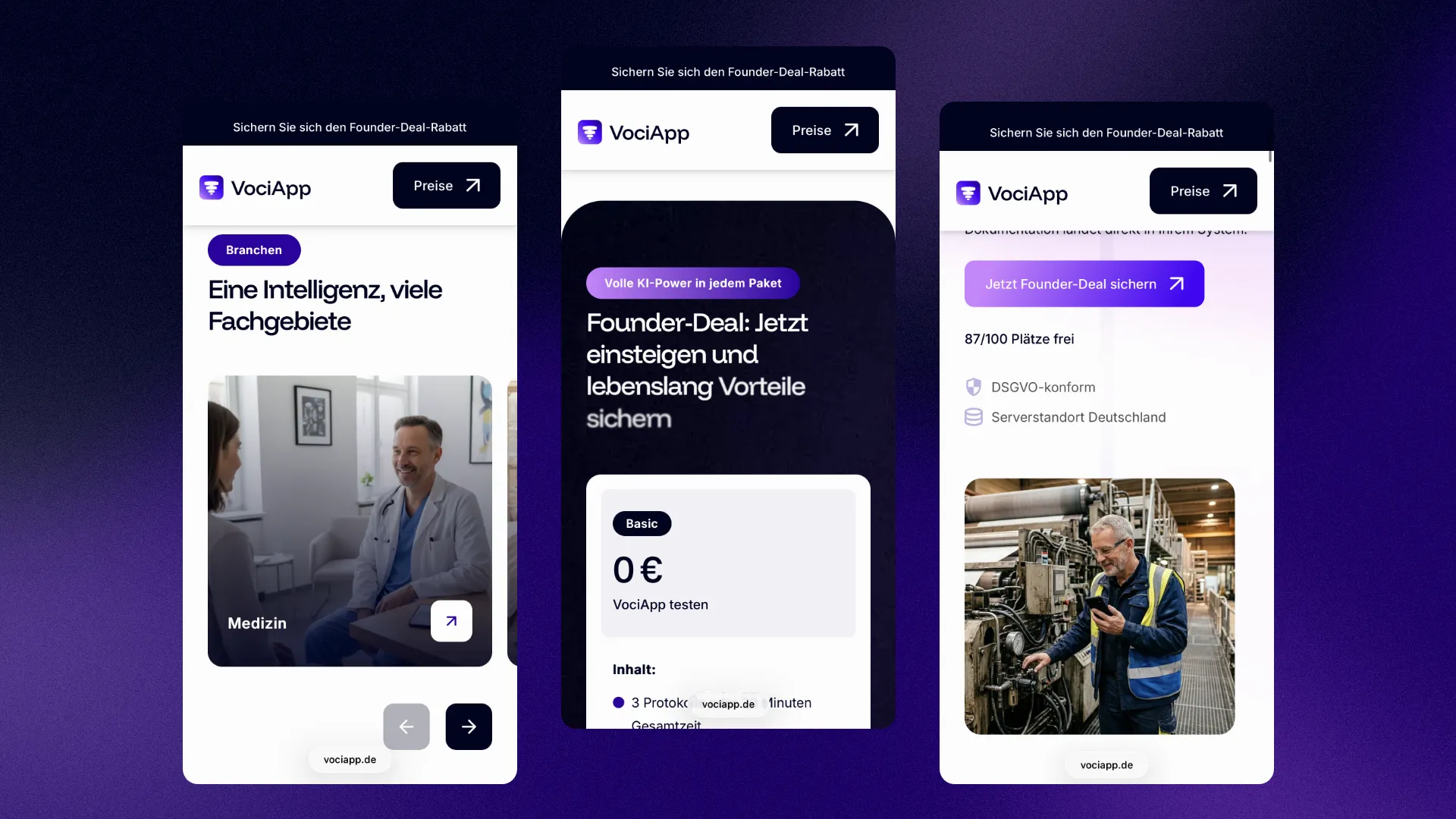 Anblick von 3 Mobile Ansichten des Webdesigns