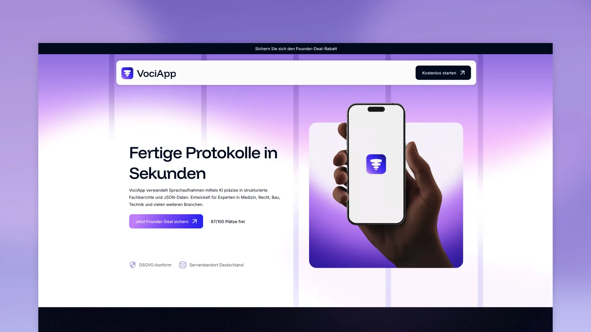 Webdesign vom Hero der Startseite VociApp